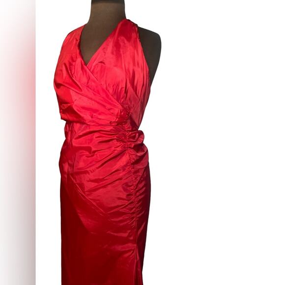 Y2K Red Satin Feminine Halter Maxi Dress 8 Mobwife Formal Prom Mermaid Romantic - Picture 4 of 7